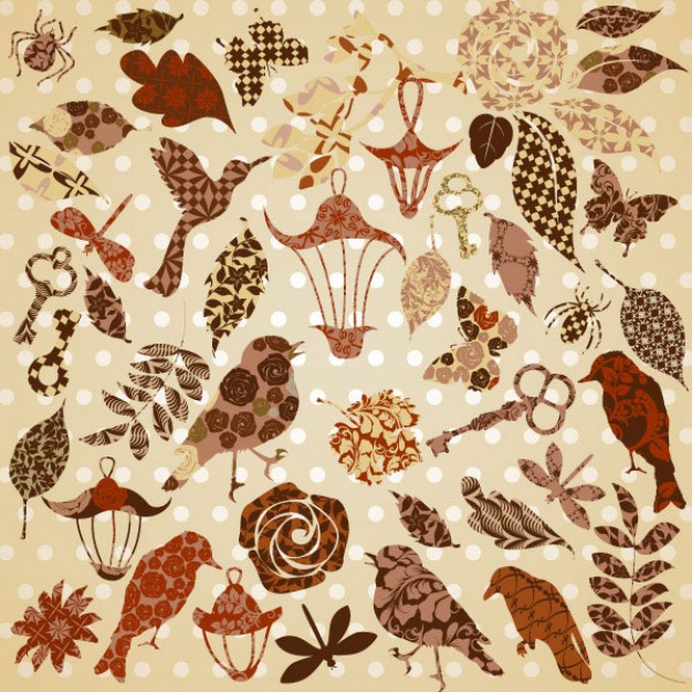 scrapbook pattern with bird and leaves in browns