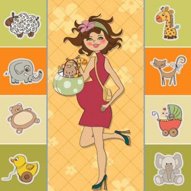 cartoon modern girl with bag illustrator material