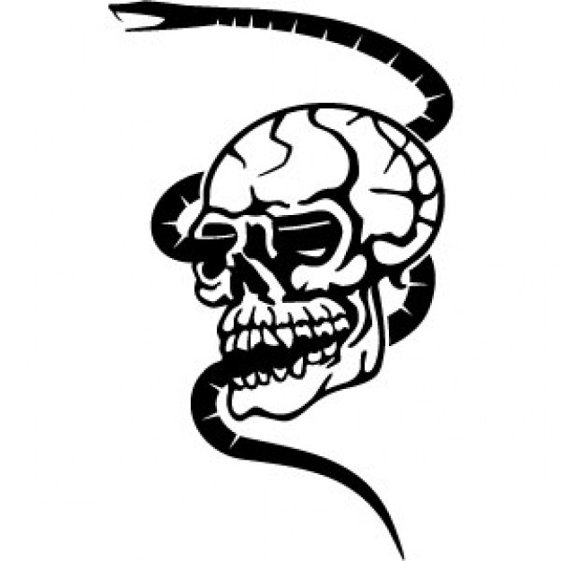 skull with snake crossing in black and white clip art