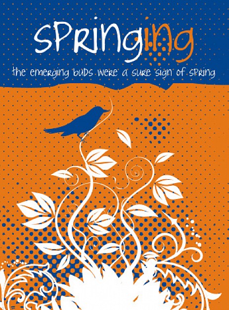 springing magzine clip art cover with flower and bird