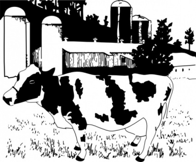 cow on farm background clip art