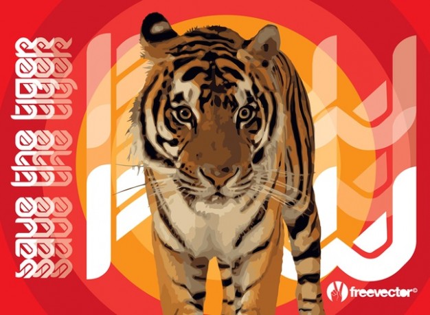 the tiger in front view over red background