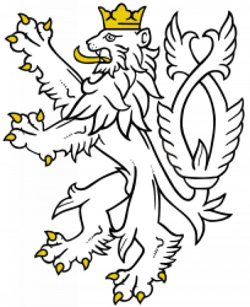 white standing lion clip art with crown and yellow claws