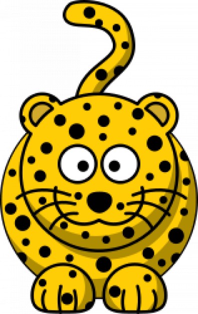 yellow cartoon leopard with black spots in front view