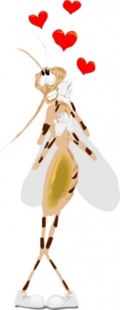 zanzara mosquito standing with red hearts clip art