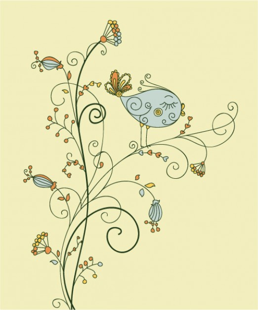 vector of Leaf bird on floral with earth yellow background