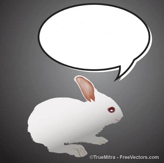 White bunny with dialog box for template design