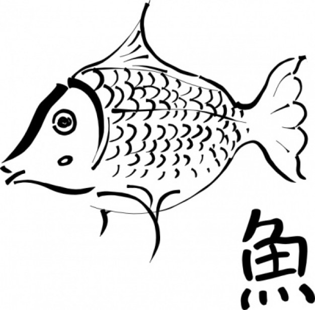Fish doodle with chinese name clip art