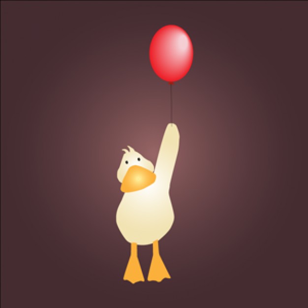 Cute Little alone Duck with Red Balloon