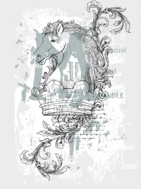 a horse on a crown with gray background for grunge shirt design