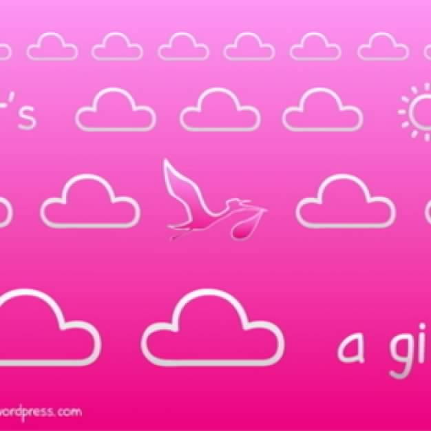 Girl Birth Announcement Card with cloud background