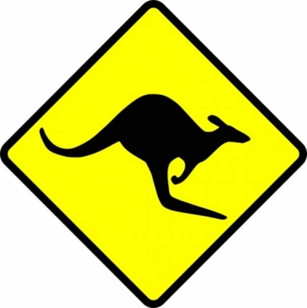 Caution Kangaroo clip art with yellow background