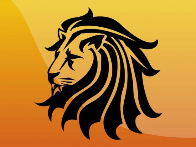 Big lion head logo with golden background