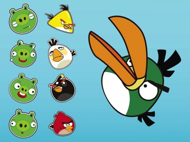 Angry birds expressions social icons with bird and green pigs