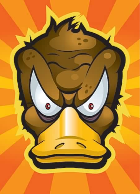 ferocious Cartoon Duck head with radiant background