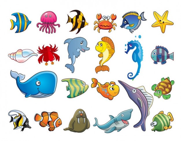 Beautiful colorful Marine animal cartoons set - EPS vector