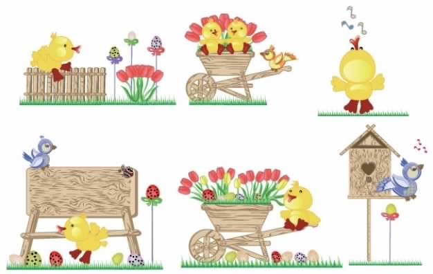Easter Icons set with cute bird