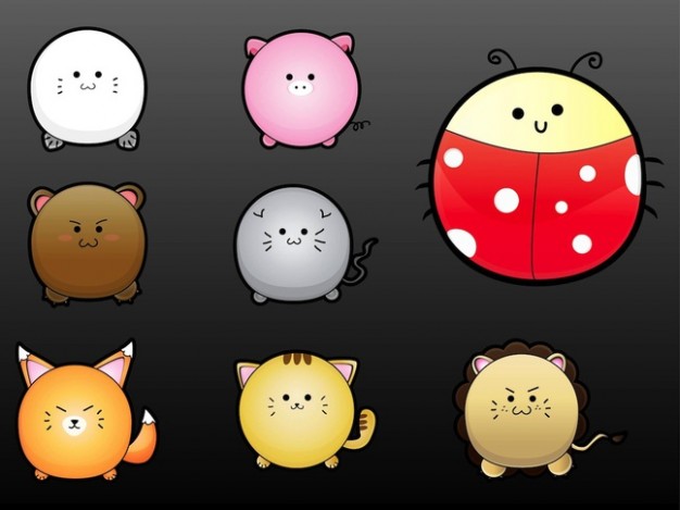 Abstract Adorable Kawaii animals set