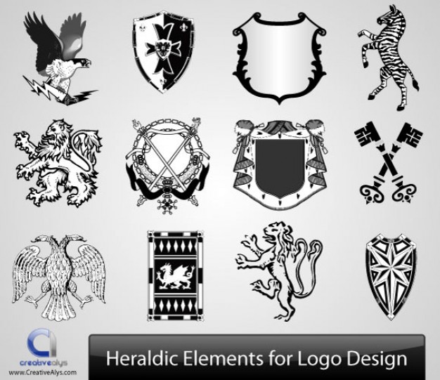 Heraldic Logos Elements Collections with gray background