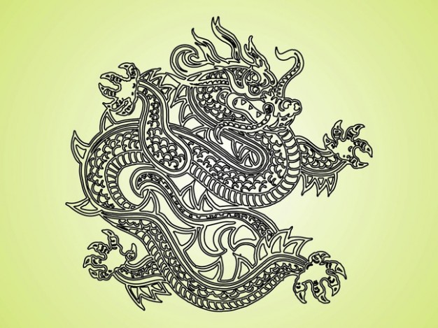 outline of a dragon with earth yellow background