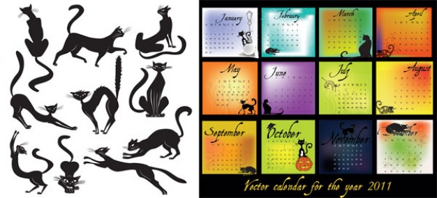 2011 Calendar Theme with elegant Black Cat Vector