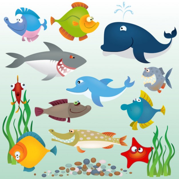 Cartoon material with marine fish in the sea