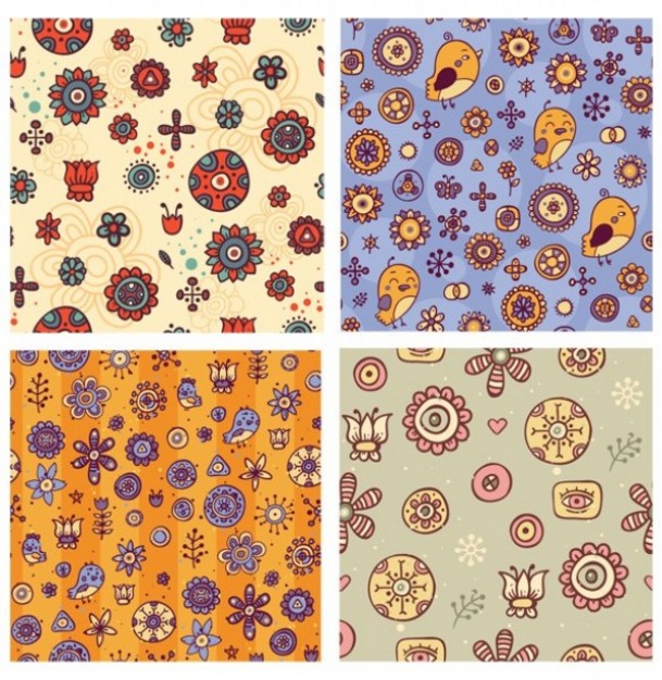 four types cartoon nature pattern wallpaper