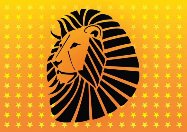 heroic Lion animal head on yellow grille background