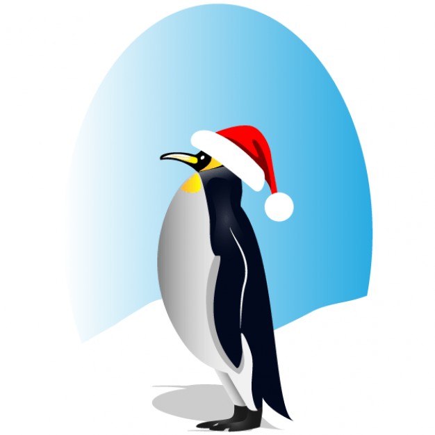 penguin with red santa hat clip art with blue egg background
