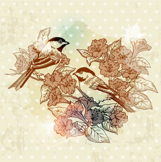 Couple Pica birds with flowers background vector