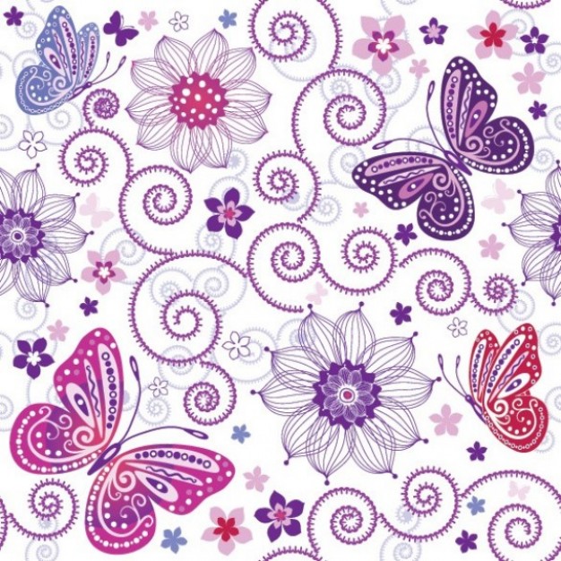 Beautiful pattern with purple butterflies flower