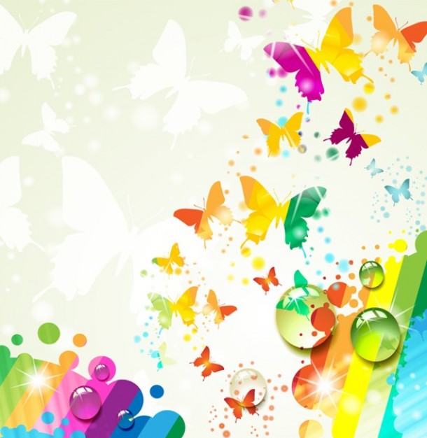 Colorful butterflies with line and water sunshine background vector