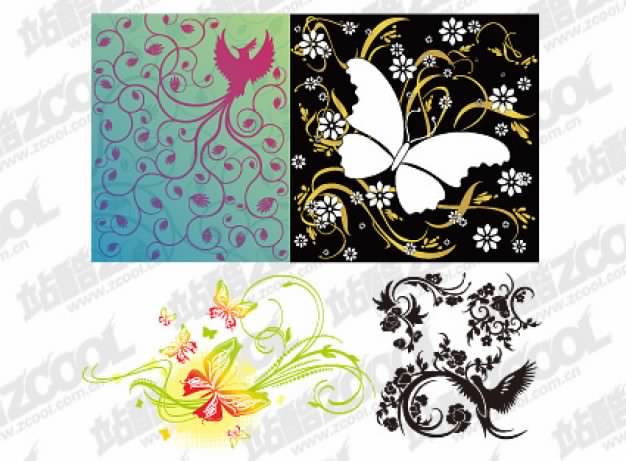 four bird or butterfly pattern combination of vector material