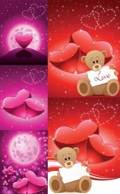 Romantic Love Bear with red purple background