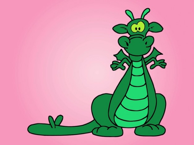 cartoon of a green dragon with pink background
