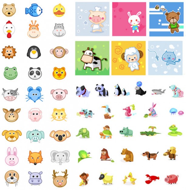 variety animal icons material like dog cow rabbit