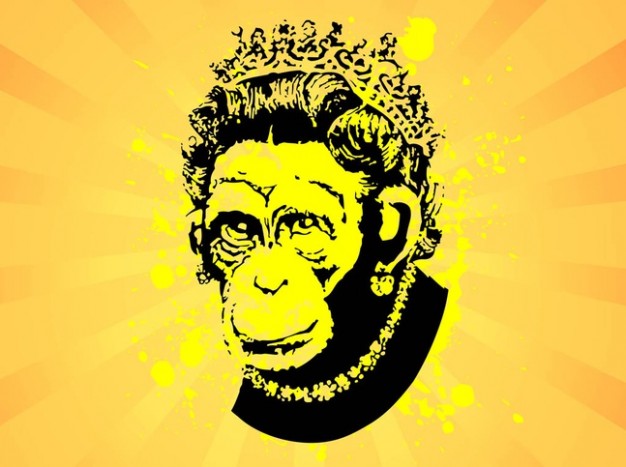 Monkey head with crown gold background