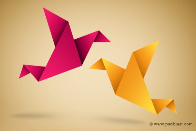Couple Origami birds illustration with paper fold