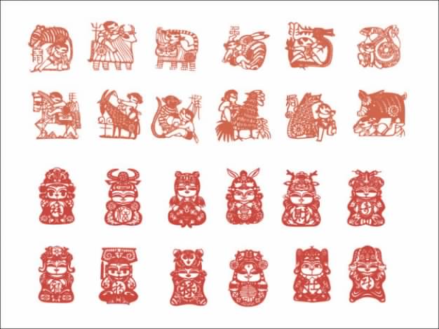 twelve Chinese horoscope animals of Zodiac of paper-cut Material