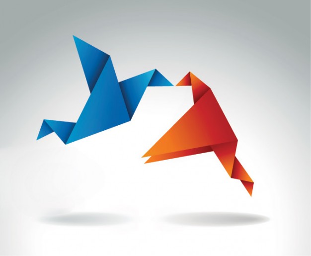 paper crane Origami Kissing Blue Orange Bird