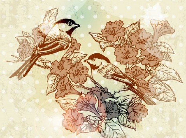 Art magpie and flower with autumn background