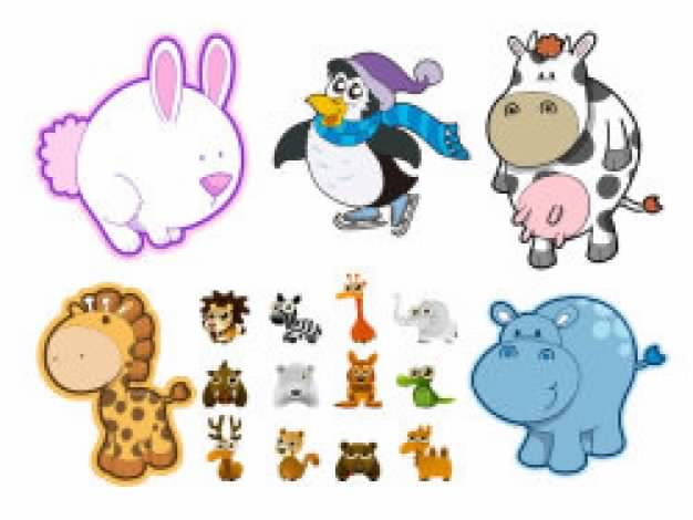 cartoon animals set including cow and rabbit