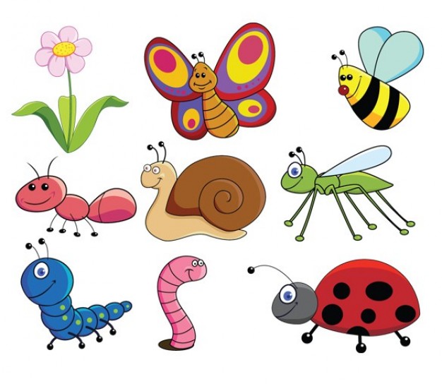 Cute colorful cartoon insects vector with Earthworm bug butterfly