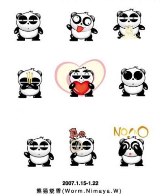 Cute panda icon set with white background