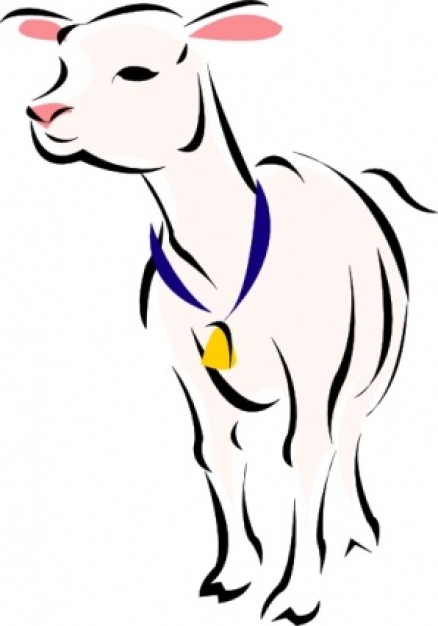 Lamb doodle with yellow bell clip art