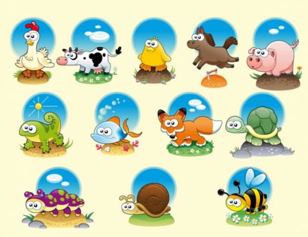 cartoon animals material with blue sky circle