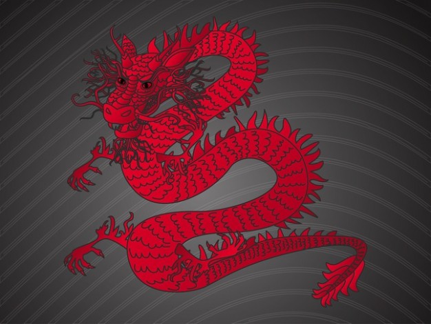 Red chinese angry dragon with light dark stripe background