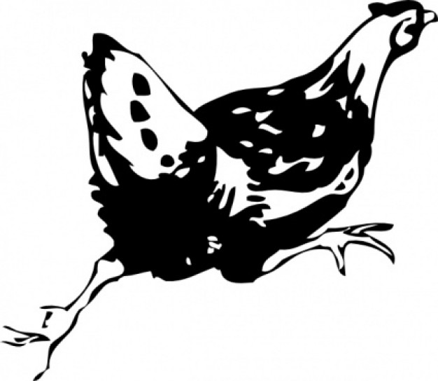 Running Hen clip art in black and white