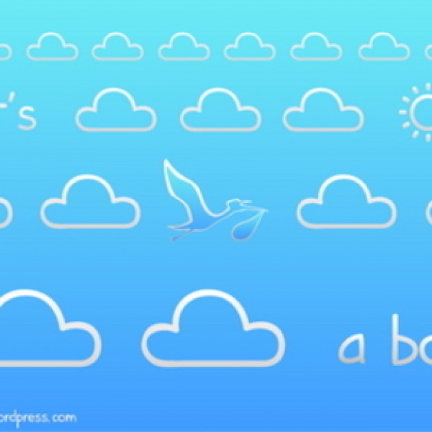 A Boy Birth Announcement Card with clouds and flying bird