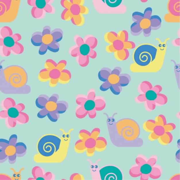 a continuous background with Lovely flowers and snail